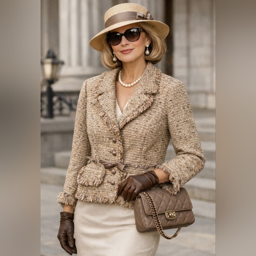 Elegant Tan Tweed Blazer